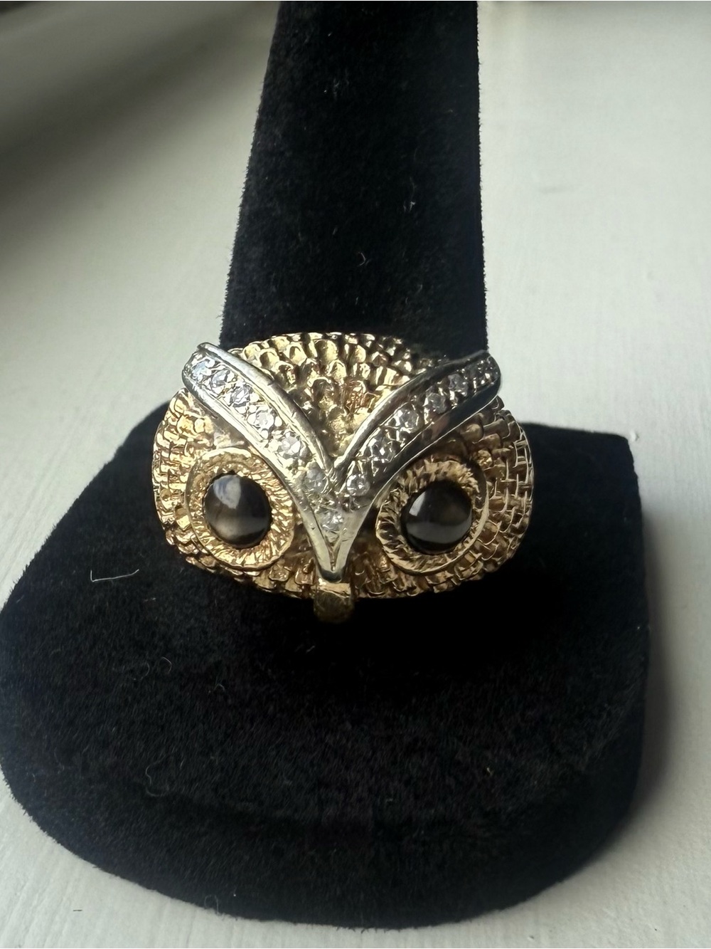 Vintage 14k Black Star Sapphire Owl Ring